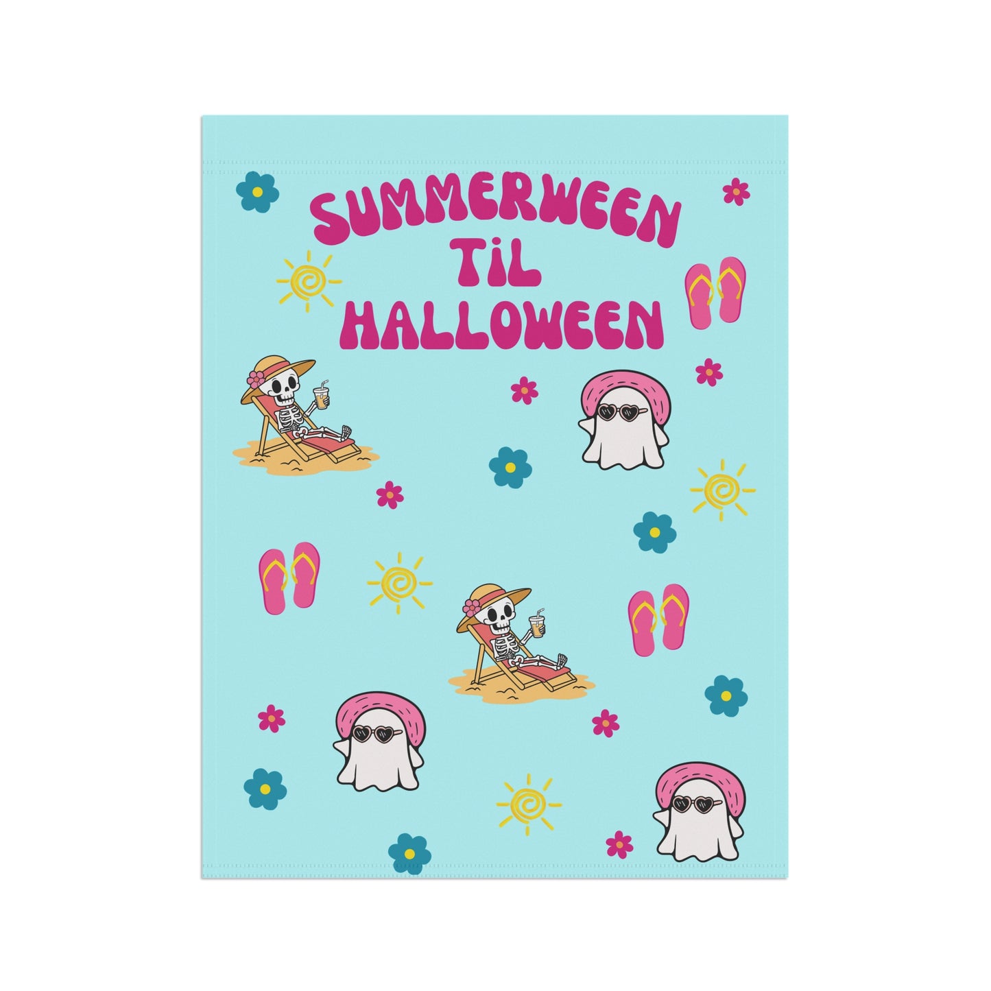 Aqua Summerween Garden Banner, Fun Outdoor Decor, Halloween Party Decoration, Seasonal Home Accent, Whimsical Yard Sign