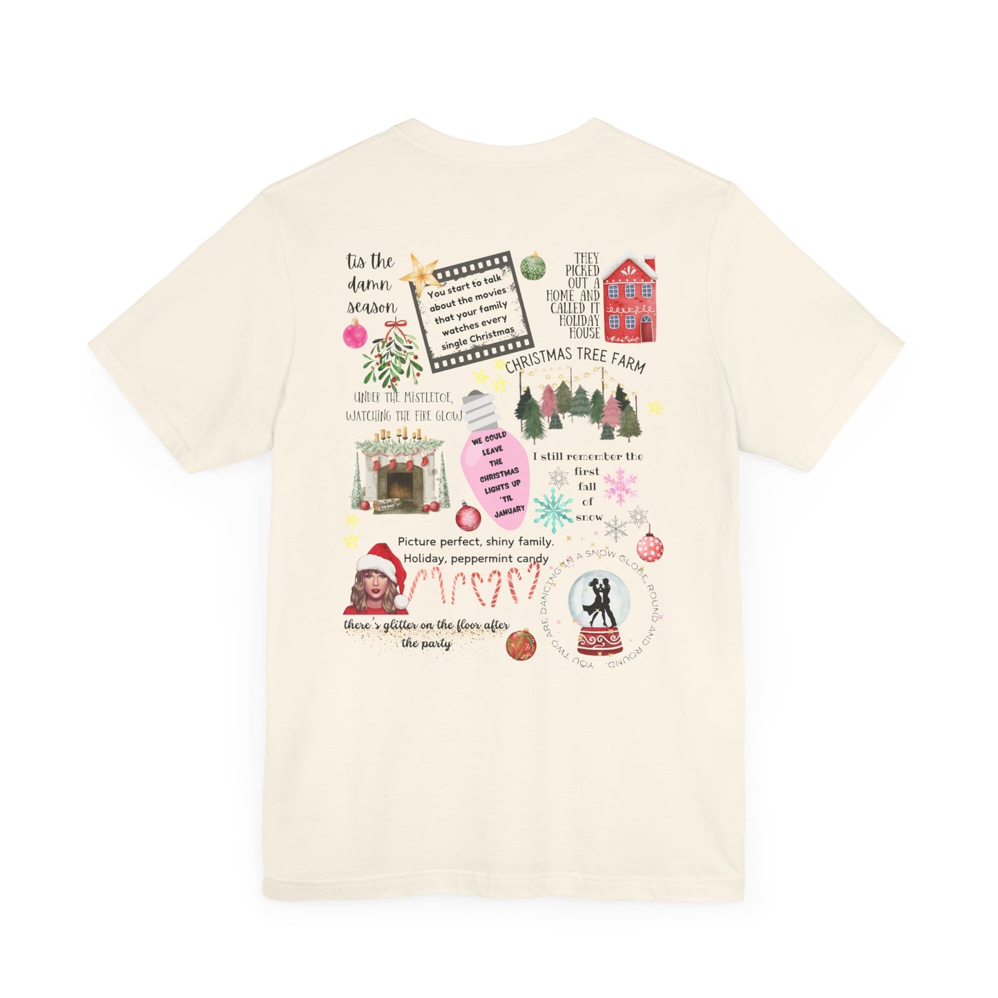 Merry Swiftmas - Swiftie Lyrics Collage front/back - Unisex Jersey Short Sleeve Tee