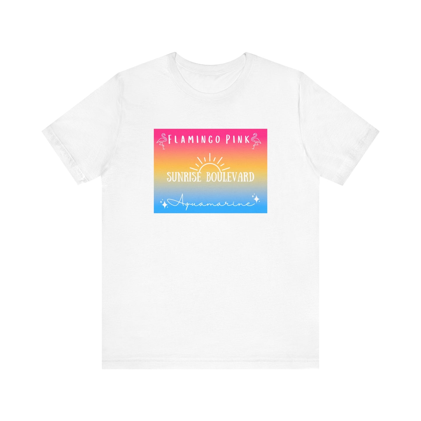 Flamingo Pink, Sunrise Blvd, Aquamarine - Pansexual Pride - Unisex Jersey Short Sleeve Tee