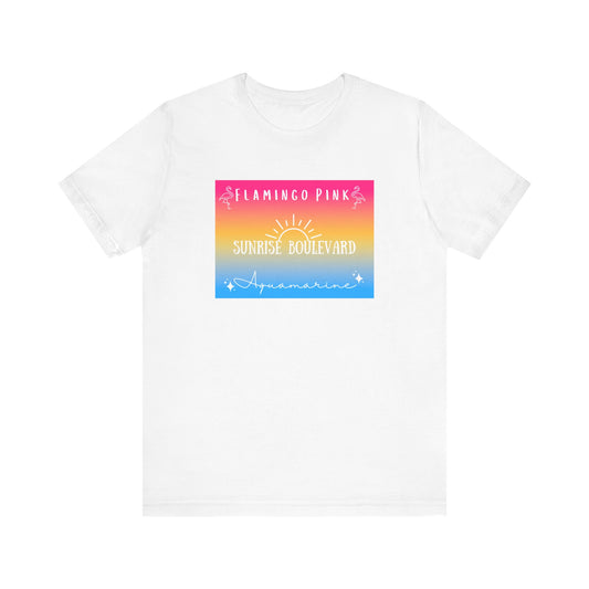 Flamingo Pink, Sunrise Blvd, Aquamarine - Pansexual Pride - Unisex Jersey Short Sleeve Tee