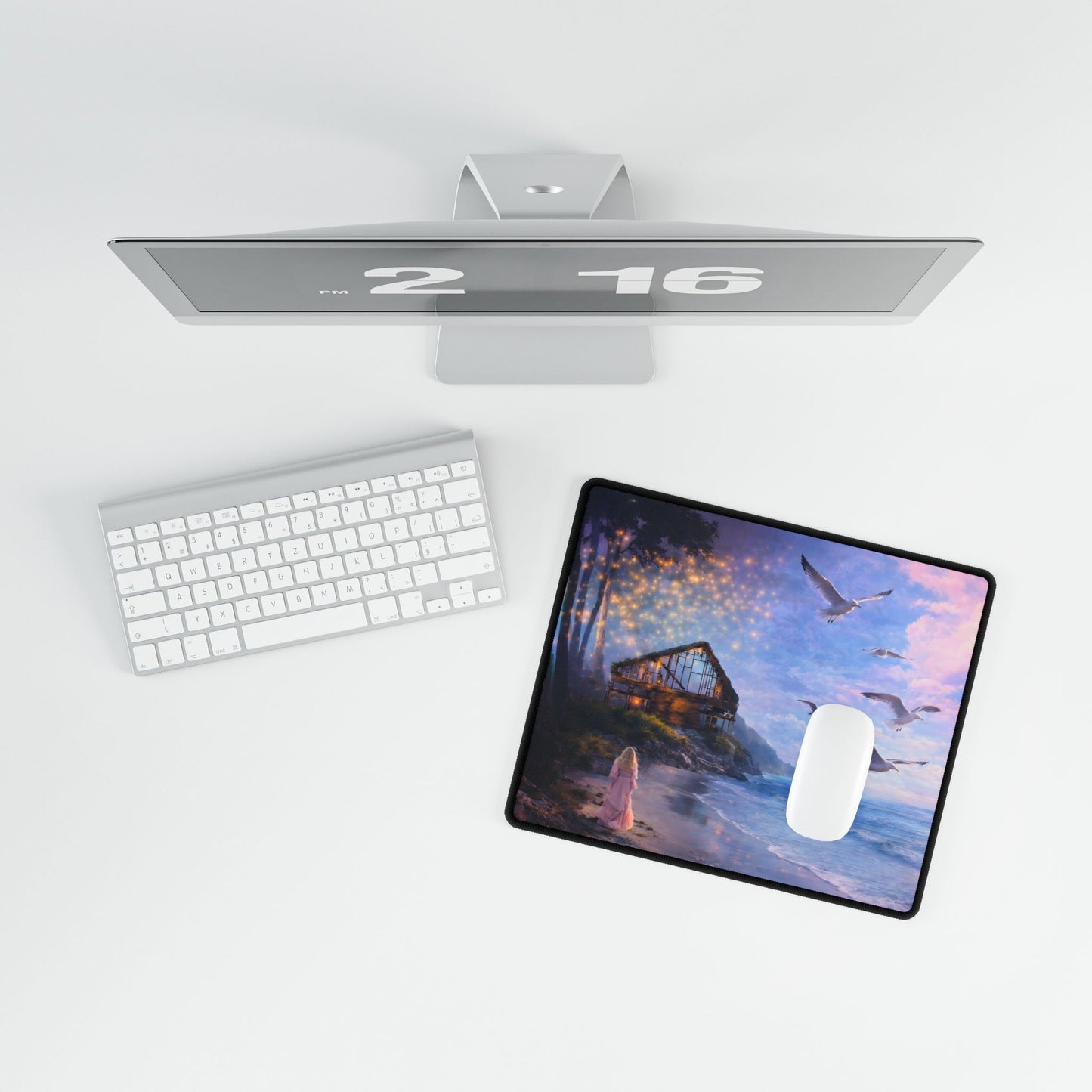 Keep it 100 Seaside Sunset Desk Mat — Coastal Cottage Ocean Waves Mousepad