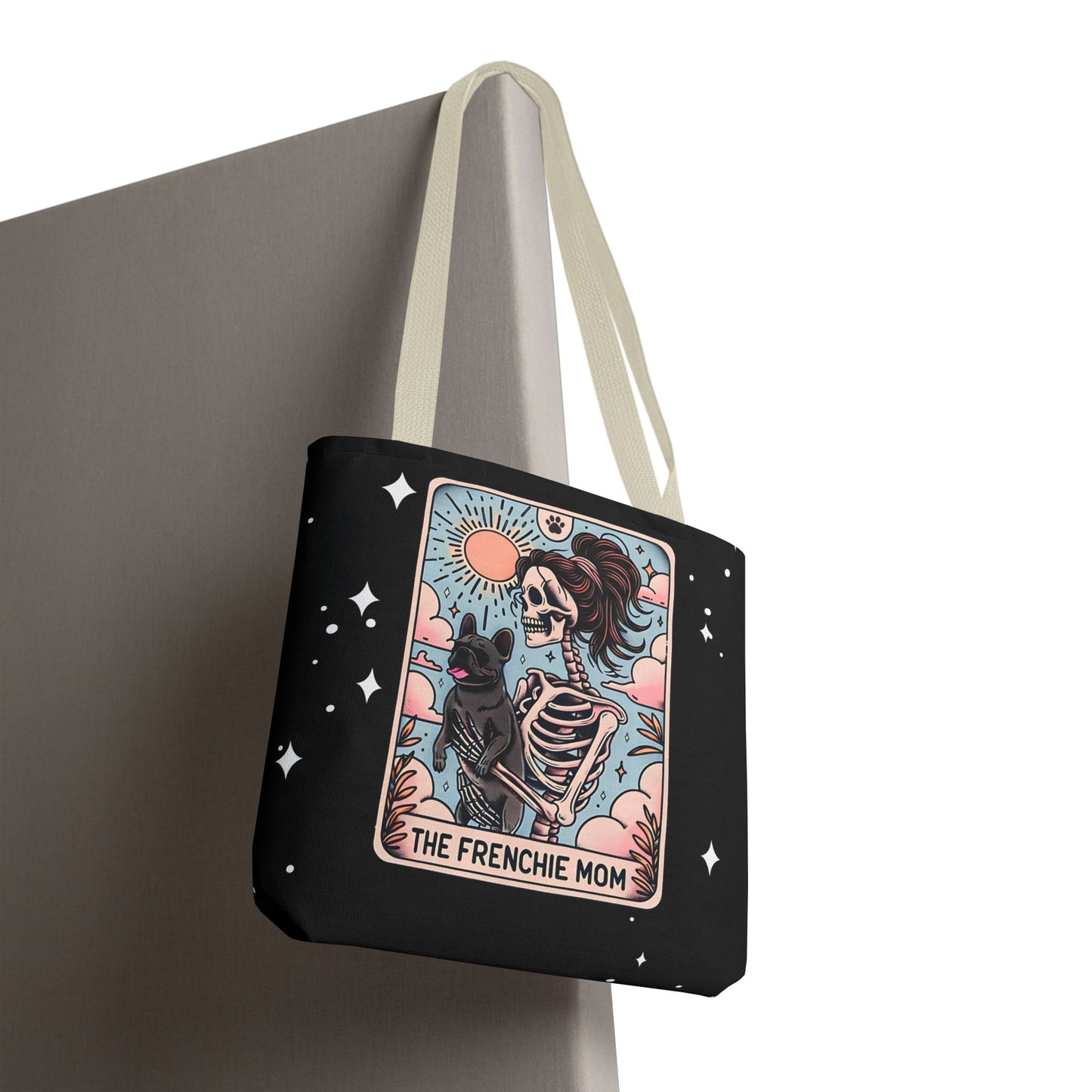 Frenchie Mom Tarot Tote Bag, Stylish Pet Lover Accessory, Ideal for Dog Moms, Halloween Gift, Trendy Grocery Bag, Eco-Friendly Bags