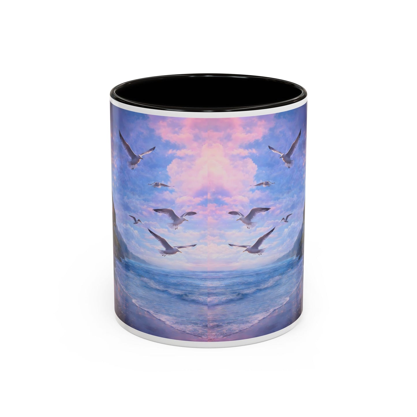 Keep it 100 Seaside Dreamscape Mug — Sunset Ocean Birds Art (11oz & 15oz)