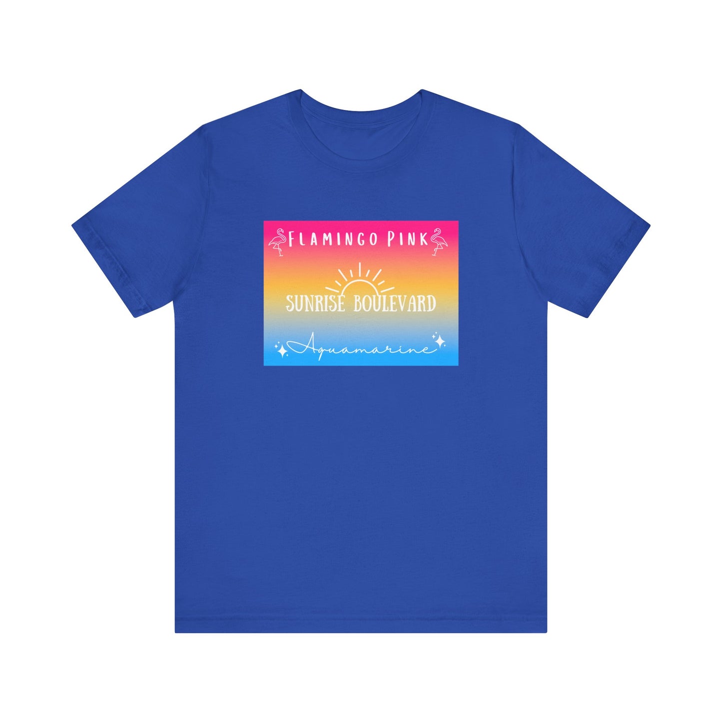 Flamingo Pink, Sunrise Blvd, Aquamarine - Pansexual Pride - Unisex Jersey Short Sleeve Tee