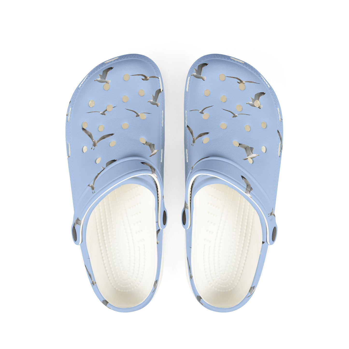 Light Blue Seagull Print EVA Clogs – Comfortable Beach & Casual Slip-On Shoes