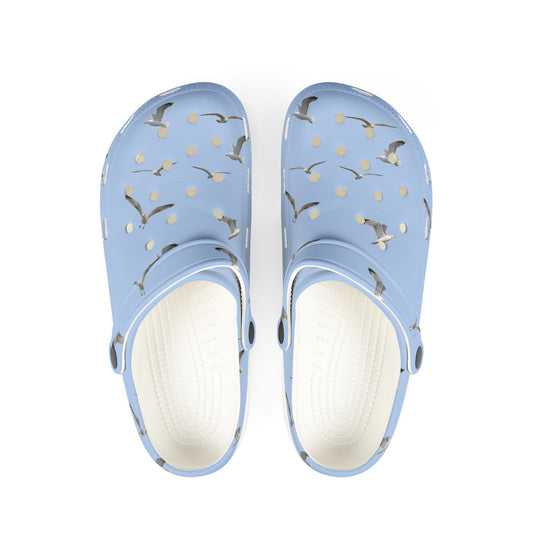 Light Blue Seagull Print EVA Clogs – Comfortable Beach & Casual Slip-On Shoes