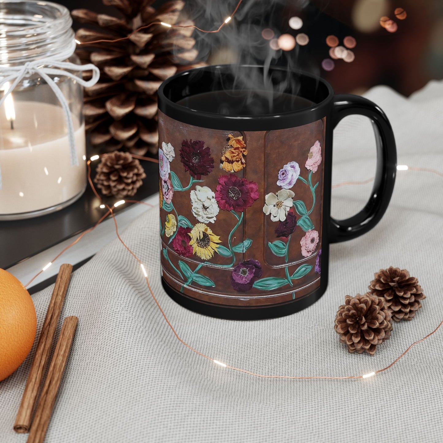 Surprise Song Floral Piano Black Mug (11oz, 15oz)