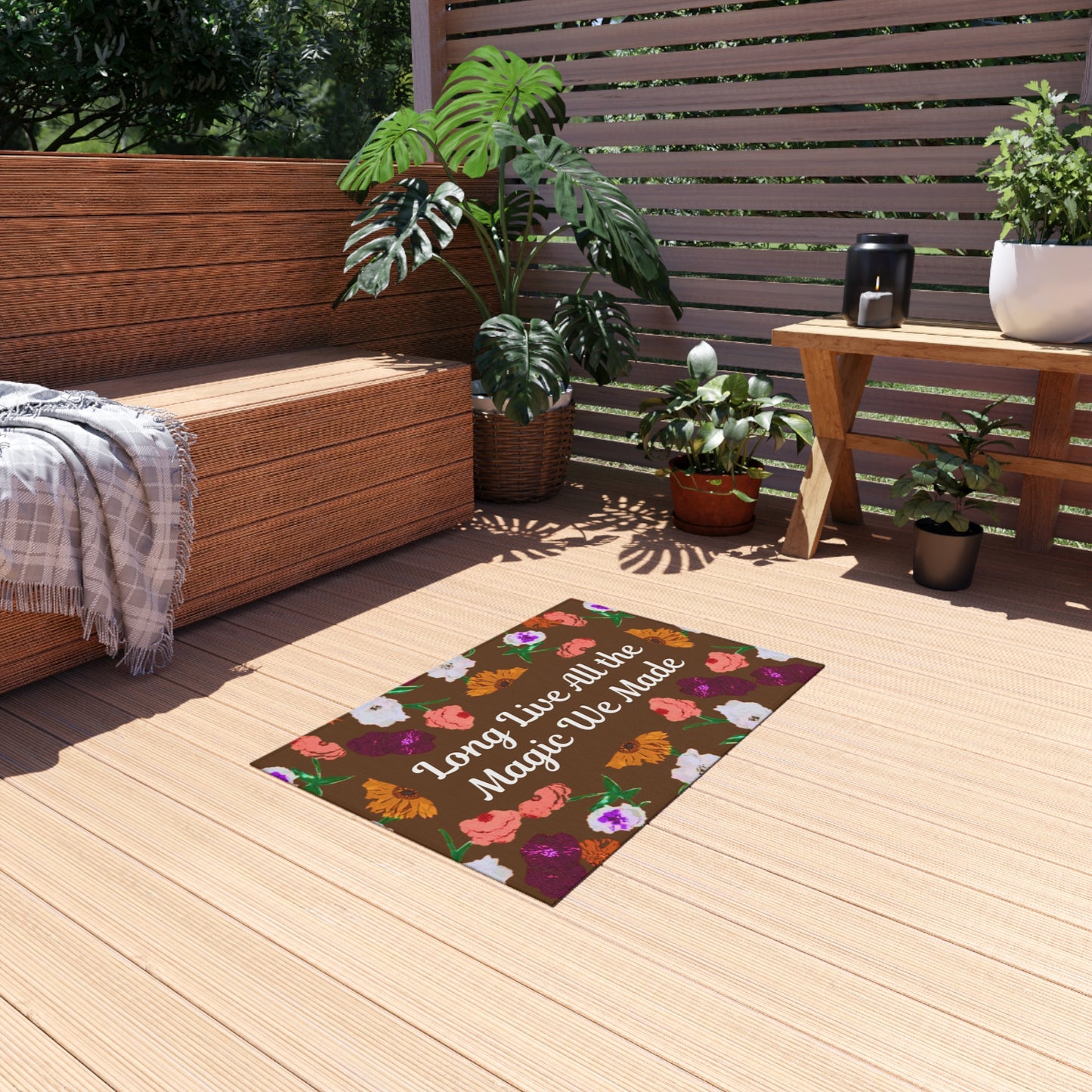 Indoor/Outdoor Rug — "Long Live" Floral Doormat
