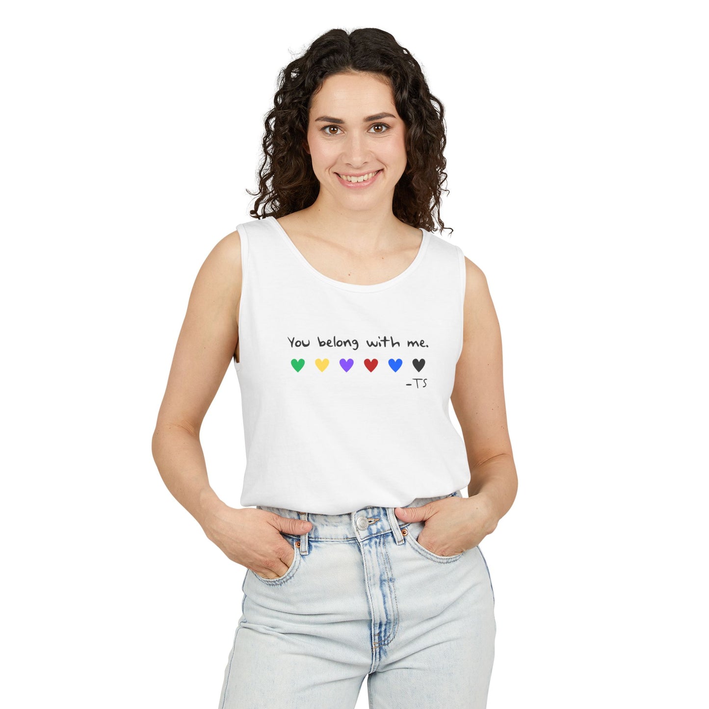 You Belong With Me Printed Comfort Colors Unisex Garment-Dyed Tank Top, Love Heart Tee, Cute Summer Top, Casual Wear, Gift for Friends