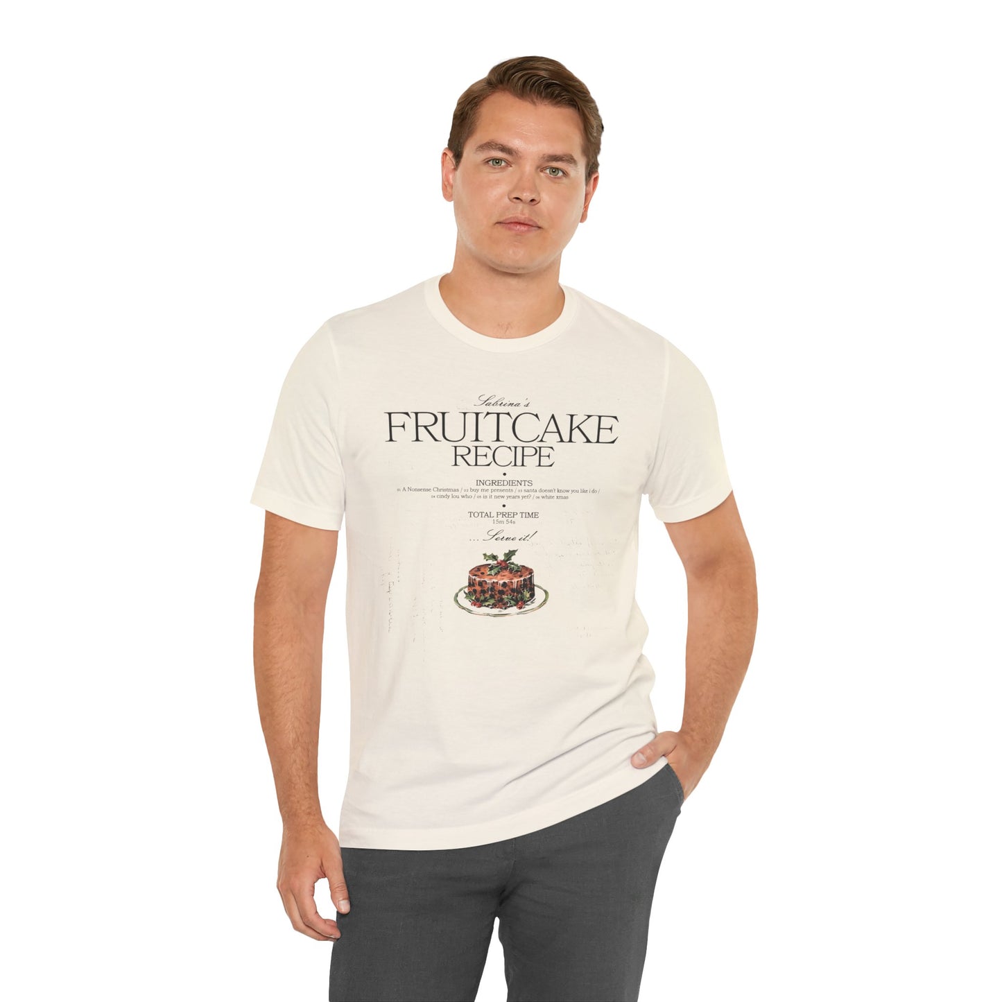 fruitcake recipe with handwriting background - Unisex Jersey Short Sleeve Tee