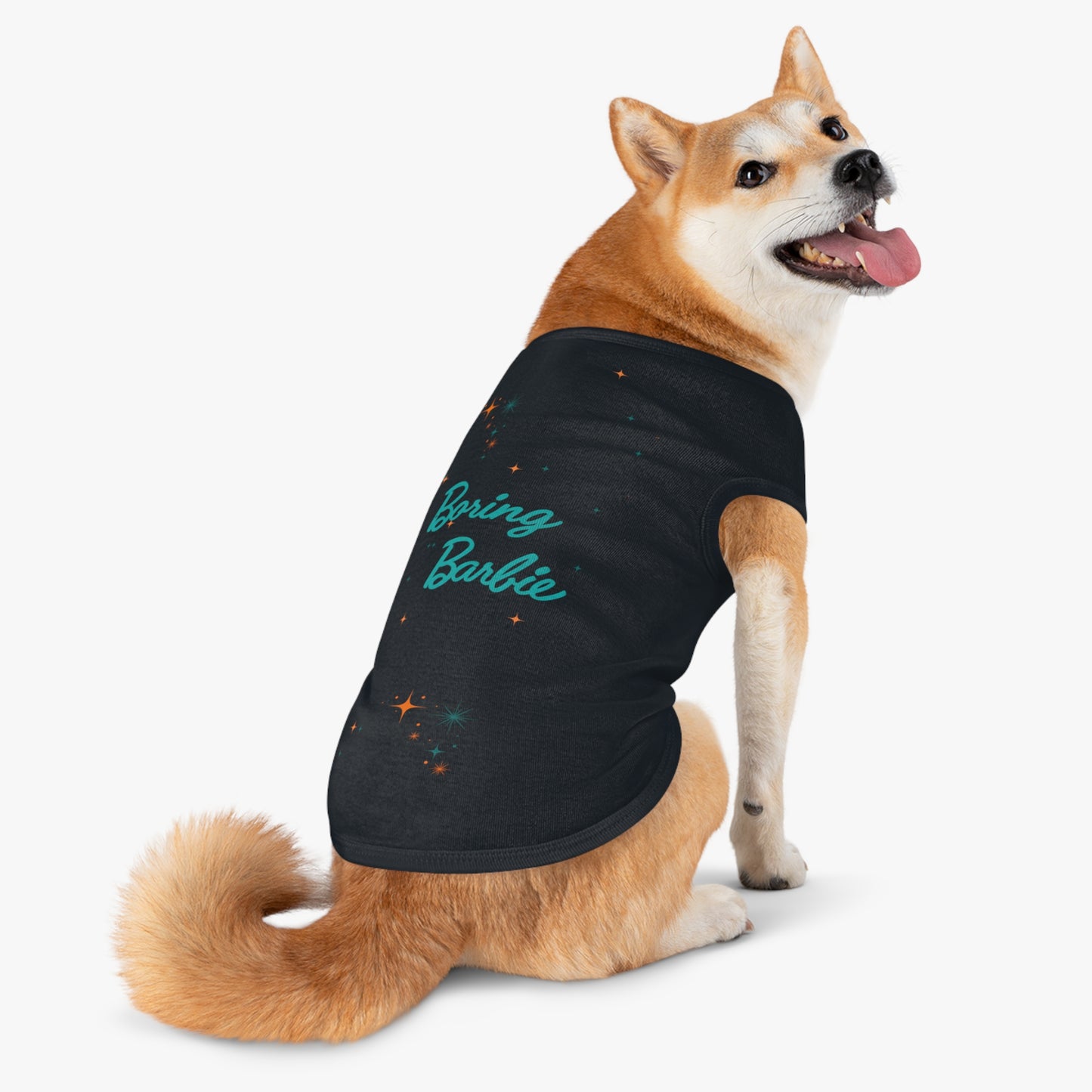 Boring Barbie Pet Tank Top — Cute Retro Script Dog Shirt with Sparkle Stars