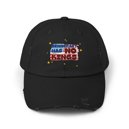 Unisex Distressed Cap with 'Democracy Has No Kings' Design | Casual Hat for Outdoor Events, Gifts for Activists, Trendy Accessories