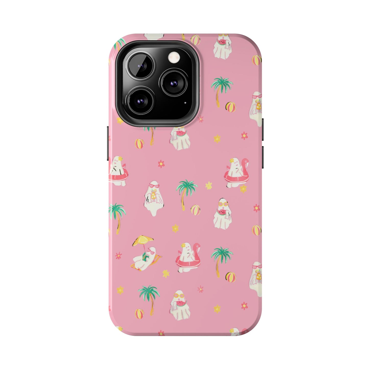 Pink Summerween Phone Cases with Ghosties - Fun Vacation Accessories, Cute Gift for Beach Lovers, Phone Covers, Summer Essentials
