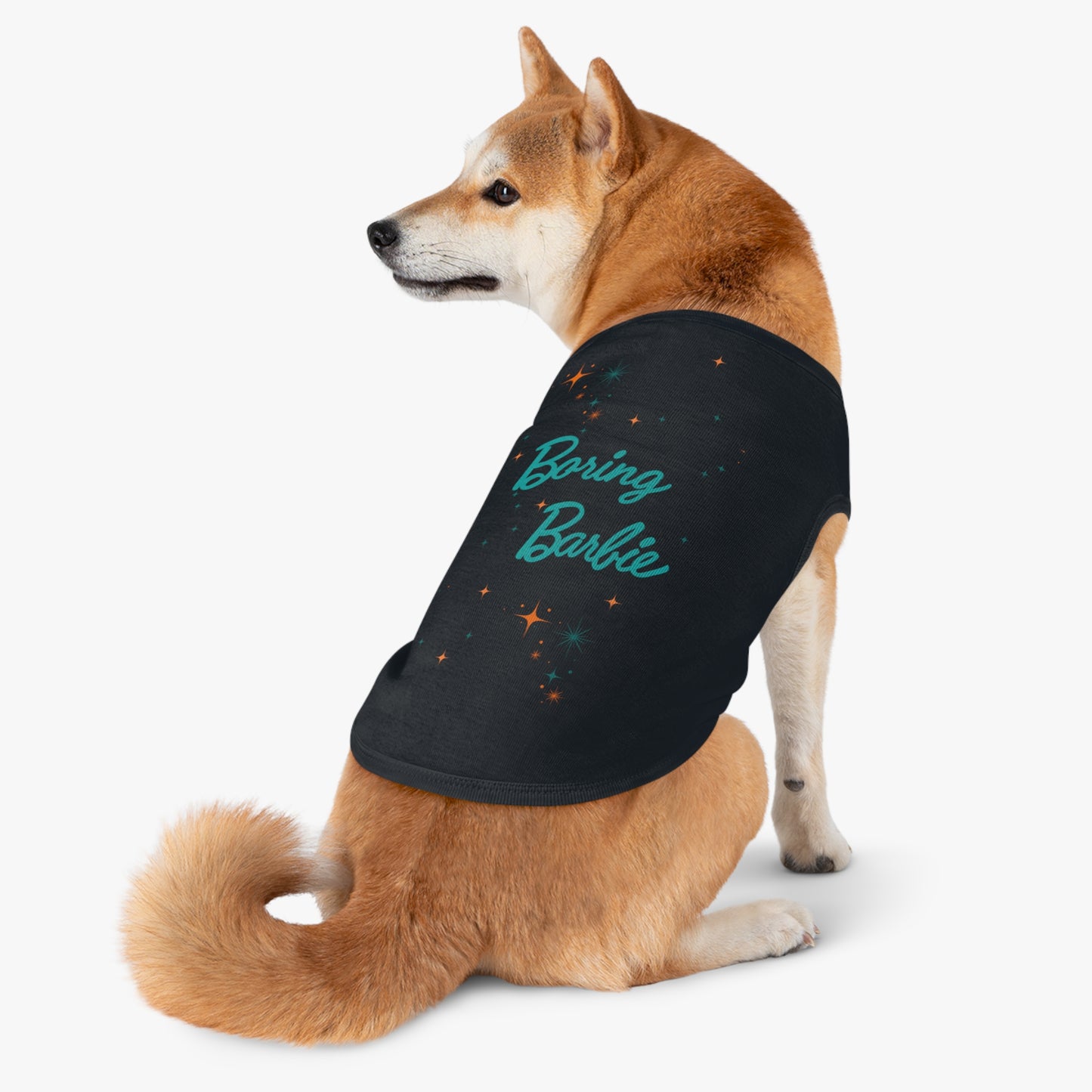 Boring Barbie Pet Tank Top — Cute Retro Script Dog Shirt with Sparkle Stars
