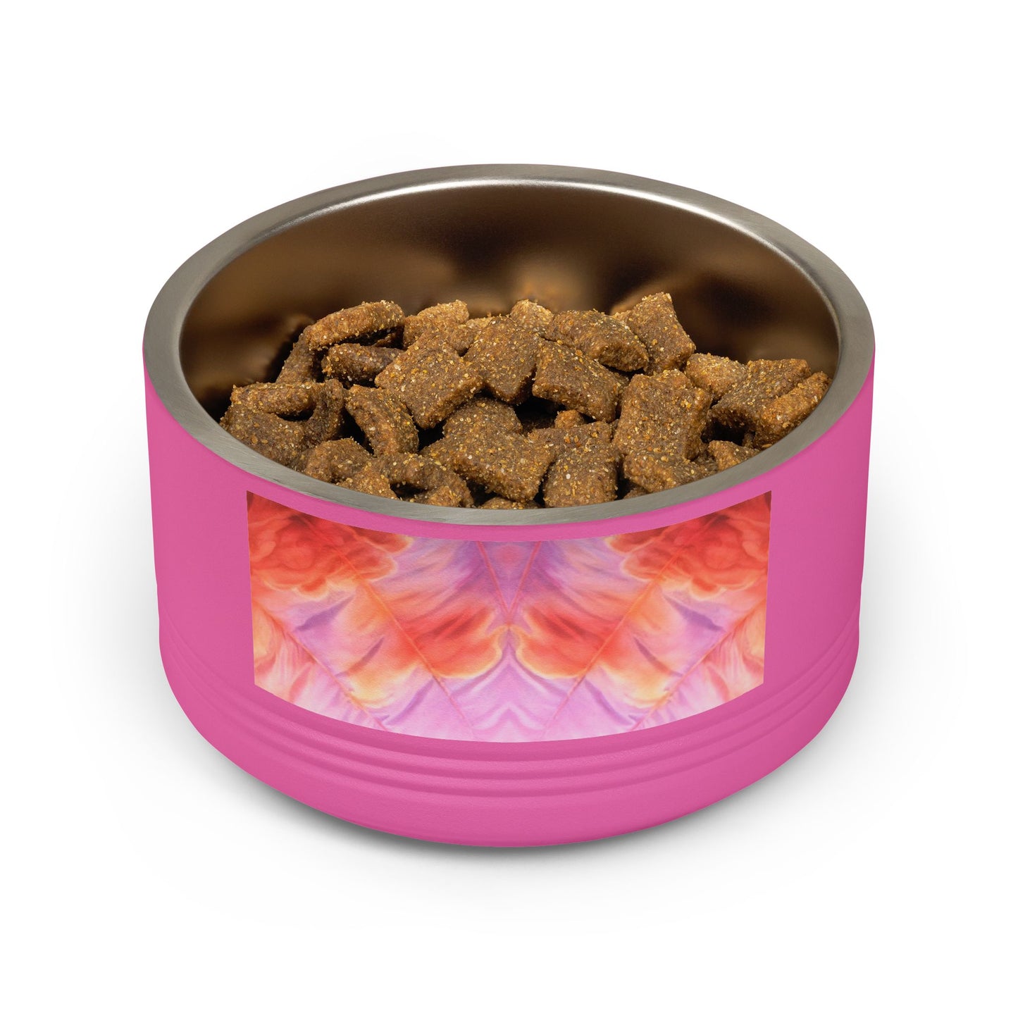 Miss Americana Stainless Steel Pet Bowl - Pink Orange Watercolor Floral Design, 18oz