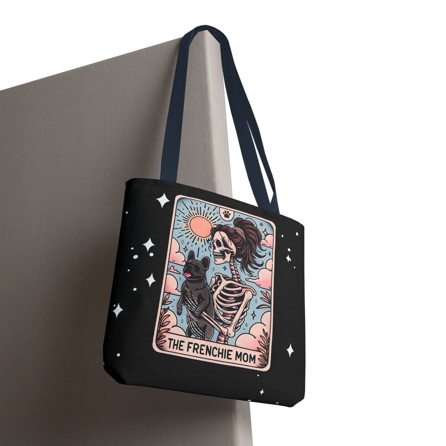 Frenchie Mom Tarot Tote Bag, Stylish Pet Lover Accessory, Ideal for Dog Moms, Halloween Gift, Trendy Grocery Bag, Eco-Friendly Bags