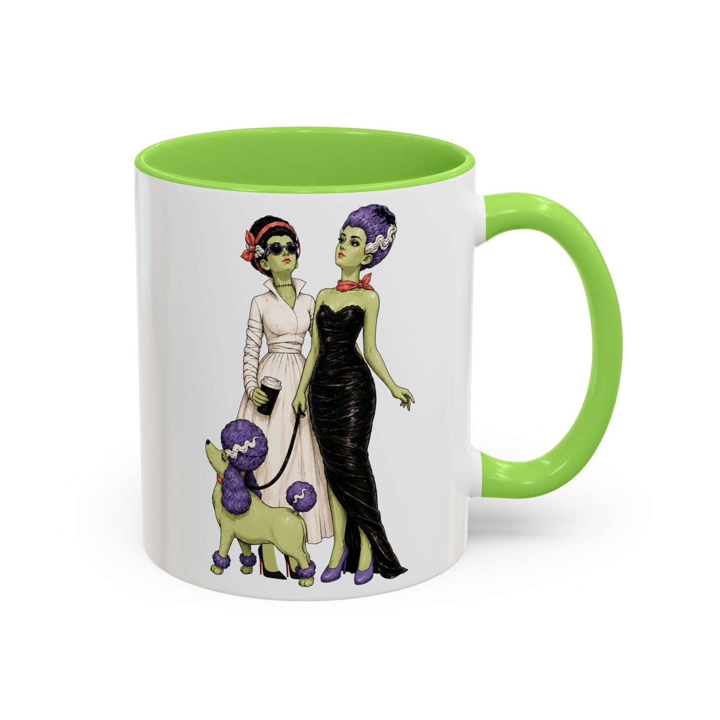 Monster Brides Dog Walk Mug — 11 oz Coffee Cup Lesbian Couple