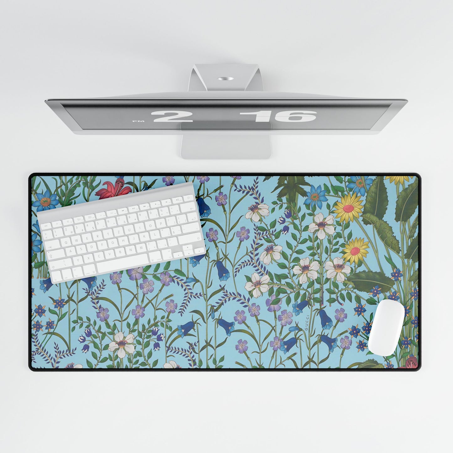 Floral Desk Mat - Nature-Inspired Workspace Decor "Flora Blue"
