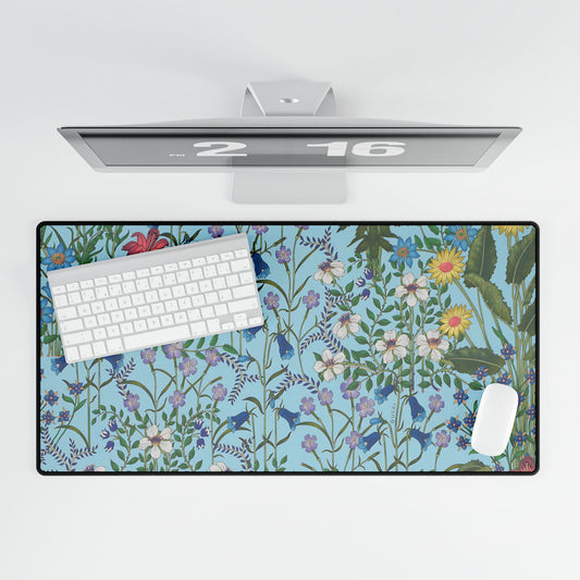 Floral Desk Mat - Nature-Inspired Workspace Decor "Flora Blue"
