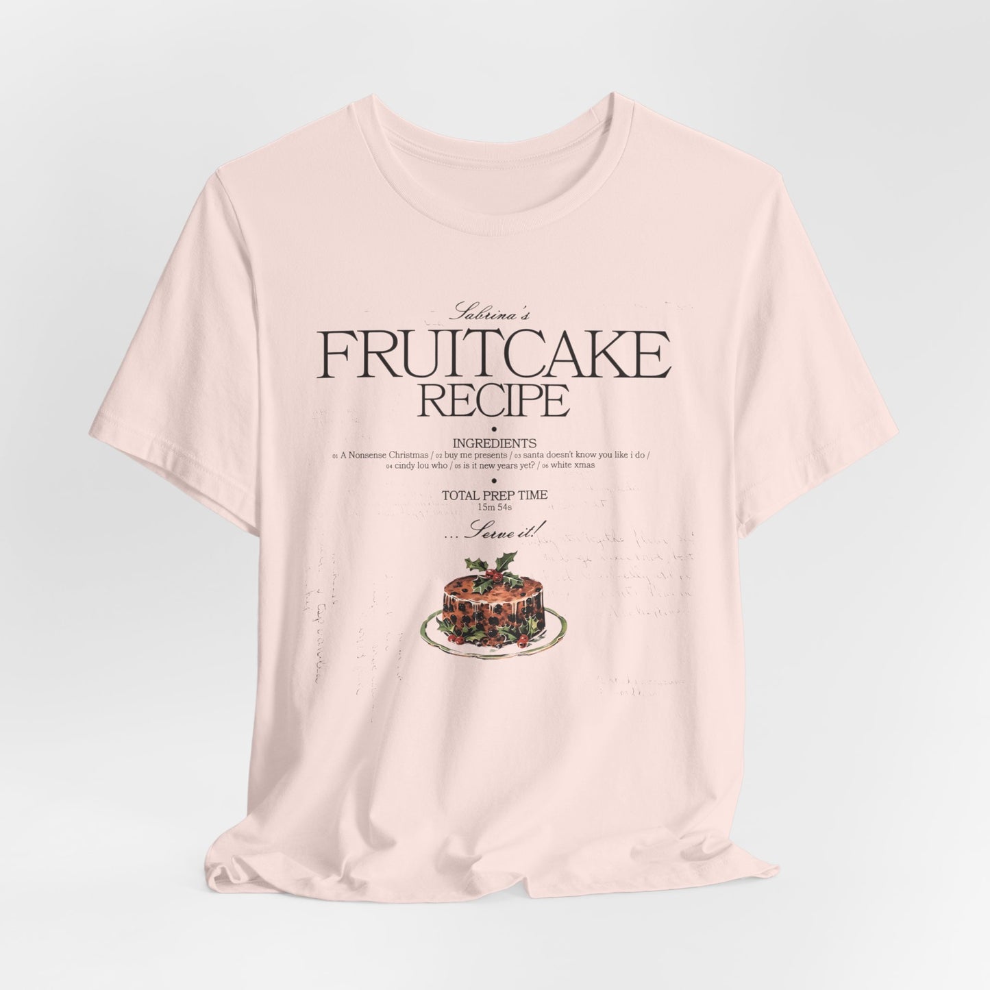 fruitcake recipe with handwriting background - Unisex Jersey Short Sleeve Tee