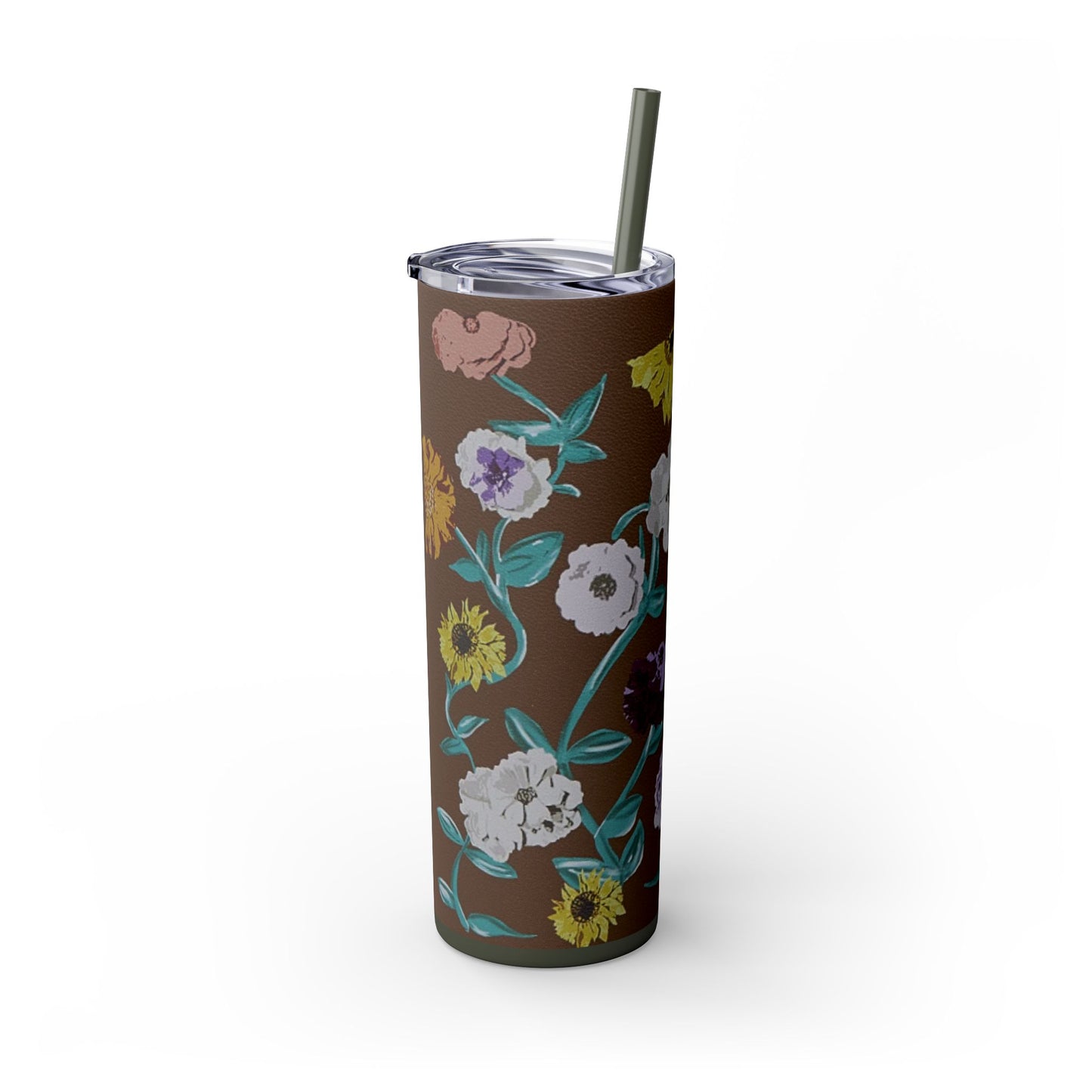 Surprise Song Piano Flowers - Vinyl Case Inspired - Skinny Tumbler with Straw, 20oz