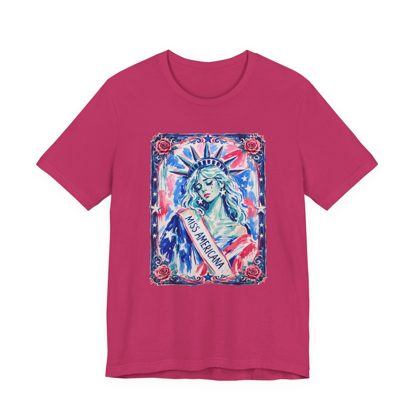 Miss Americana Statue of Liberty Patriotic Art Tee (Back: "I'm just mad as hell because I loved this place")