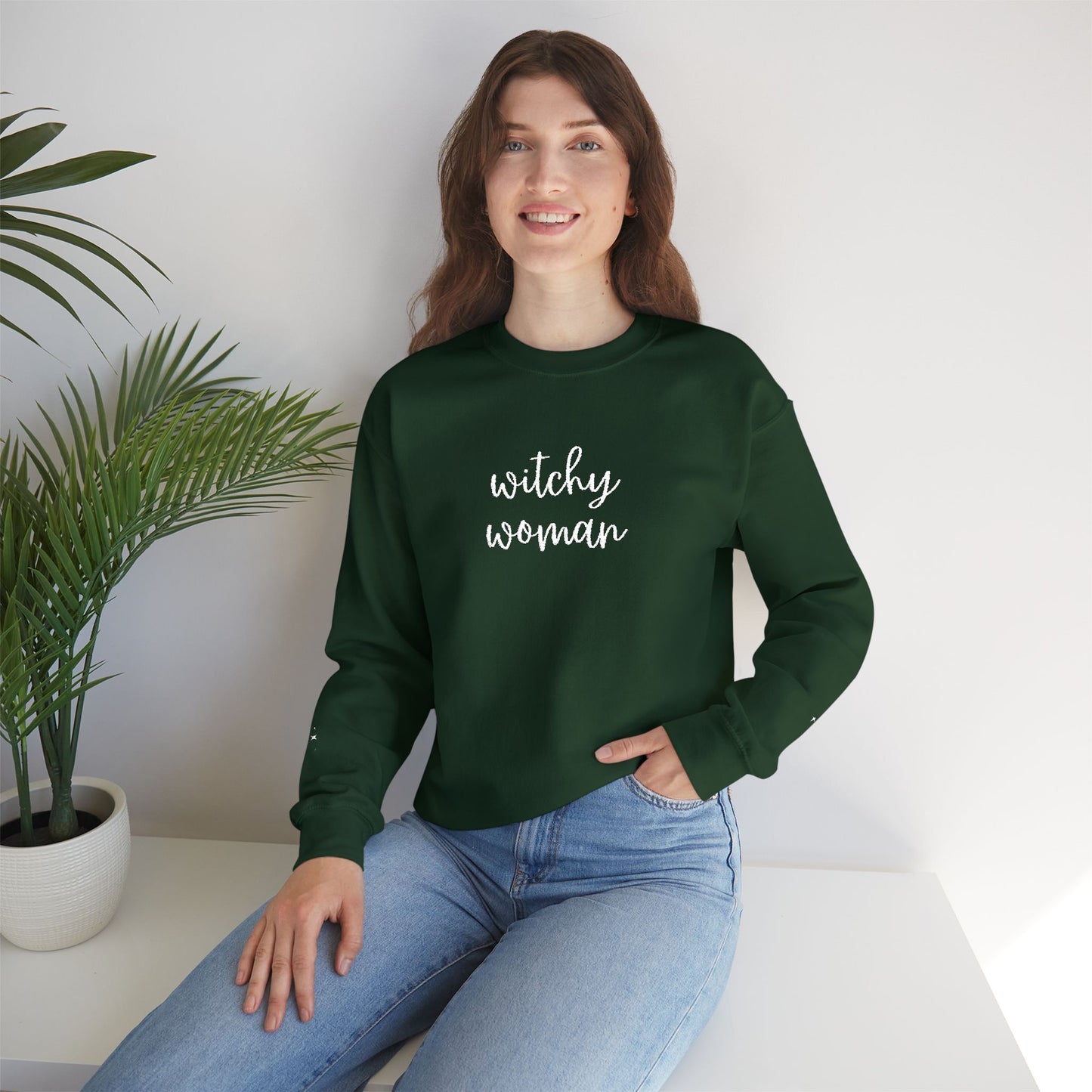 Embroidered Witchy Woman Unisex Heavy Blend™ Crewneck Sweatshirt