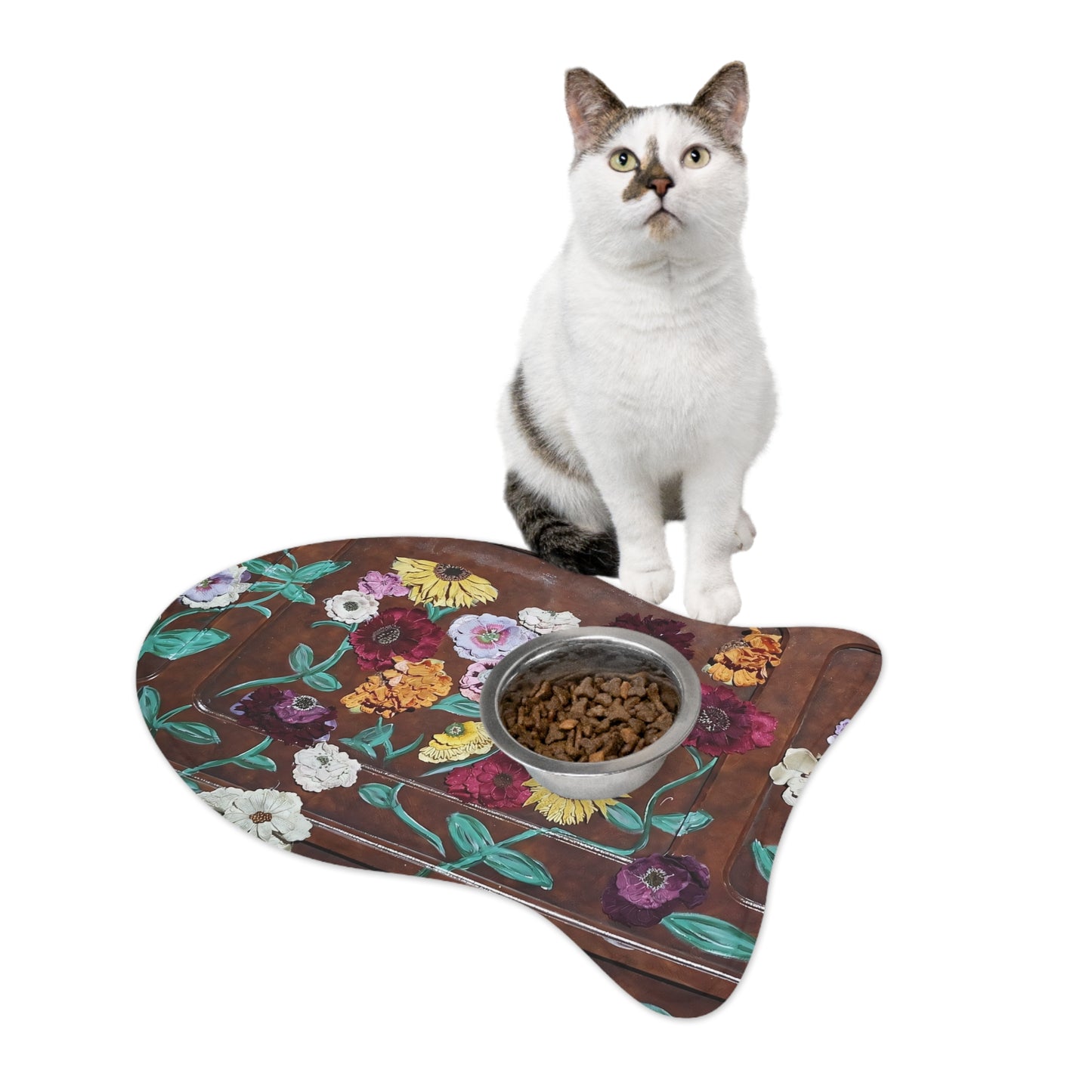 Acoustic Piano Floral Pet Feeding Mat — Waterproof Bowl Placemat for Dogs & Cats