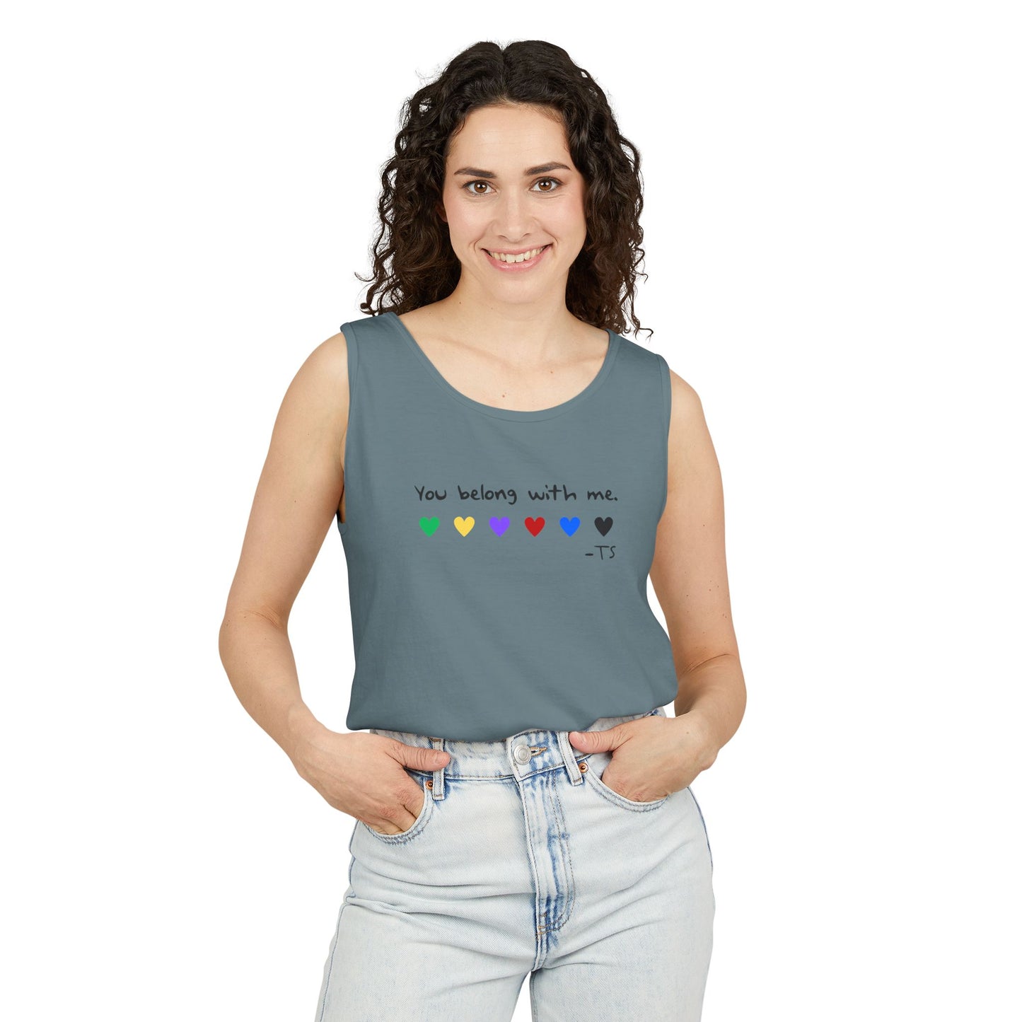 You Belong With Me Printed Comfort Colors Unisex Garment-Dyed Tank Top, Love Heart Tee, Cute Summer Top, Casual Wear, Gift for Friends