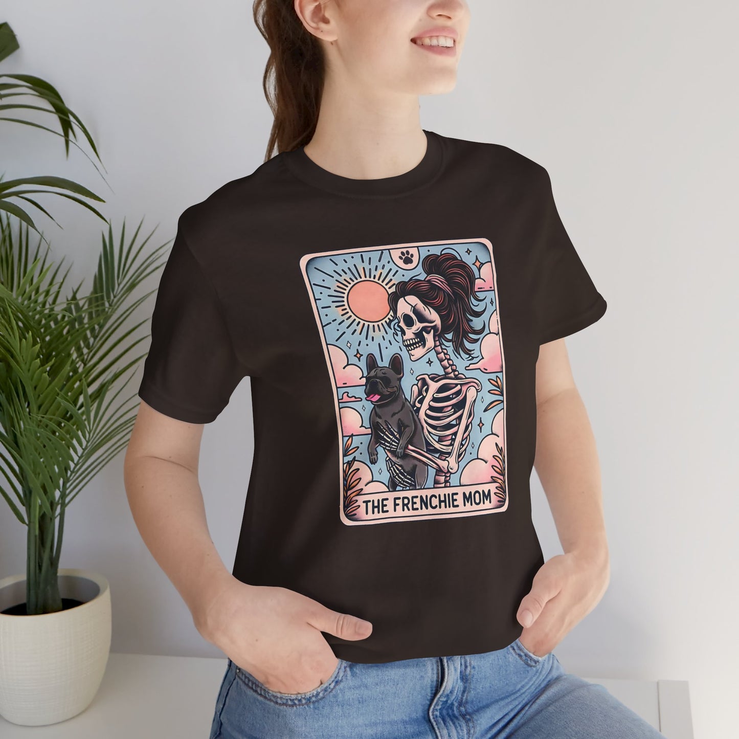The Frenchie Mom Tarot Tee - Fun Graphic Shirt for Pet Lovers, Dog Mom Gift, Halloween Style, Casual Wear, Graphic T-Shirt, Unique Gift Idea