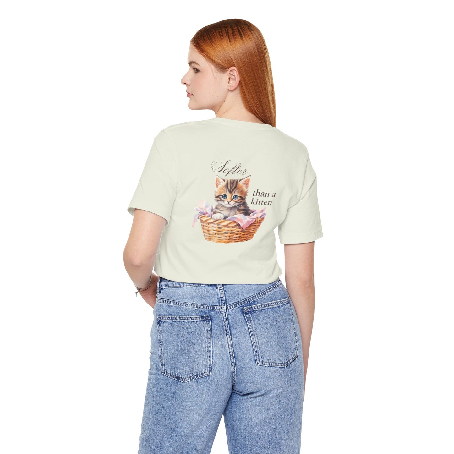 Sweeter than a Peach, Softer than a Kitten - Bella Canvas Unisex Jersey T-Shirt | Graphic Tee for Cat Lovers, Gifts for Her, Birthday Present, Casual Wear, Peach and Kitten Designs