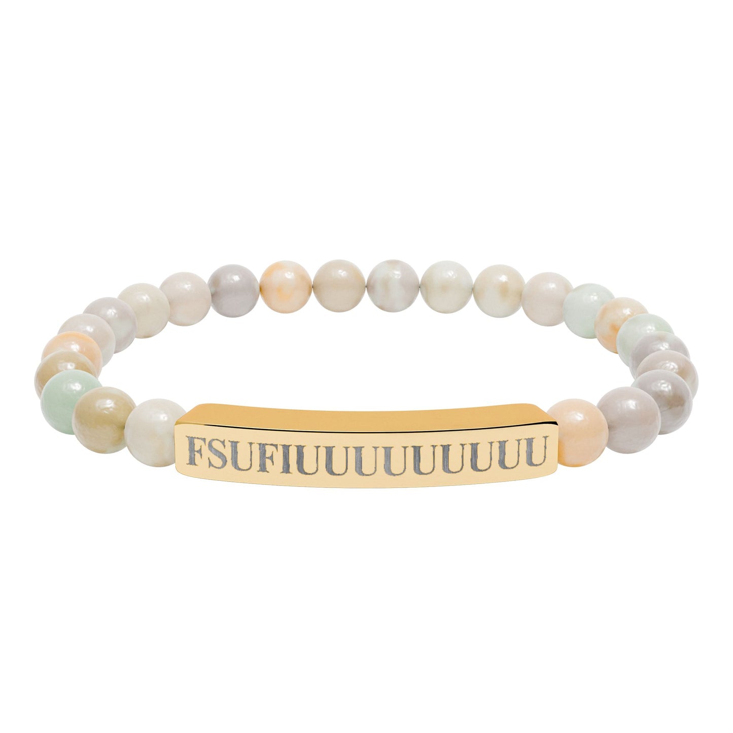 Engraved Natural Stone Stretch Bracelet —FSUFIUUUUUUUUU