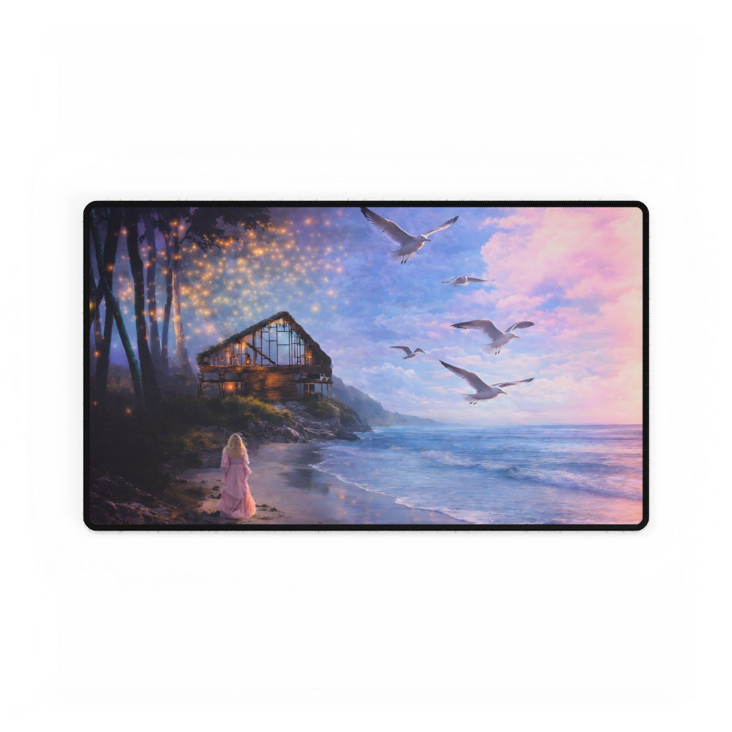 Keep it 100 Seaside Sunset Desk Mat — Coastal Cottage Ocean Waves Mousepad