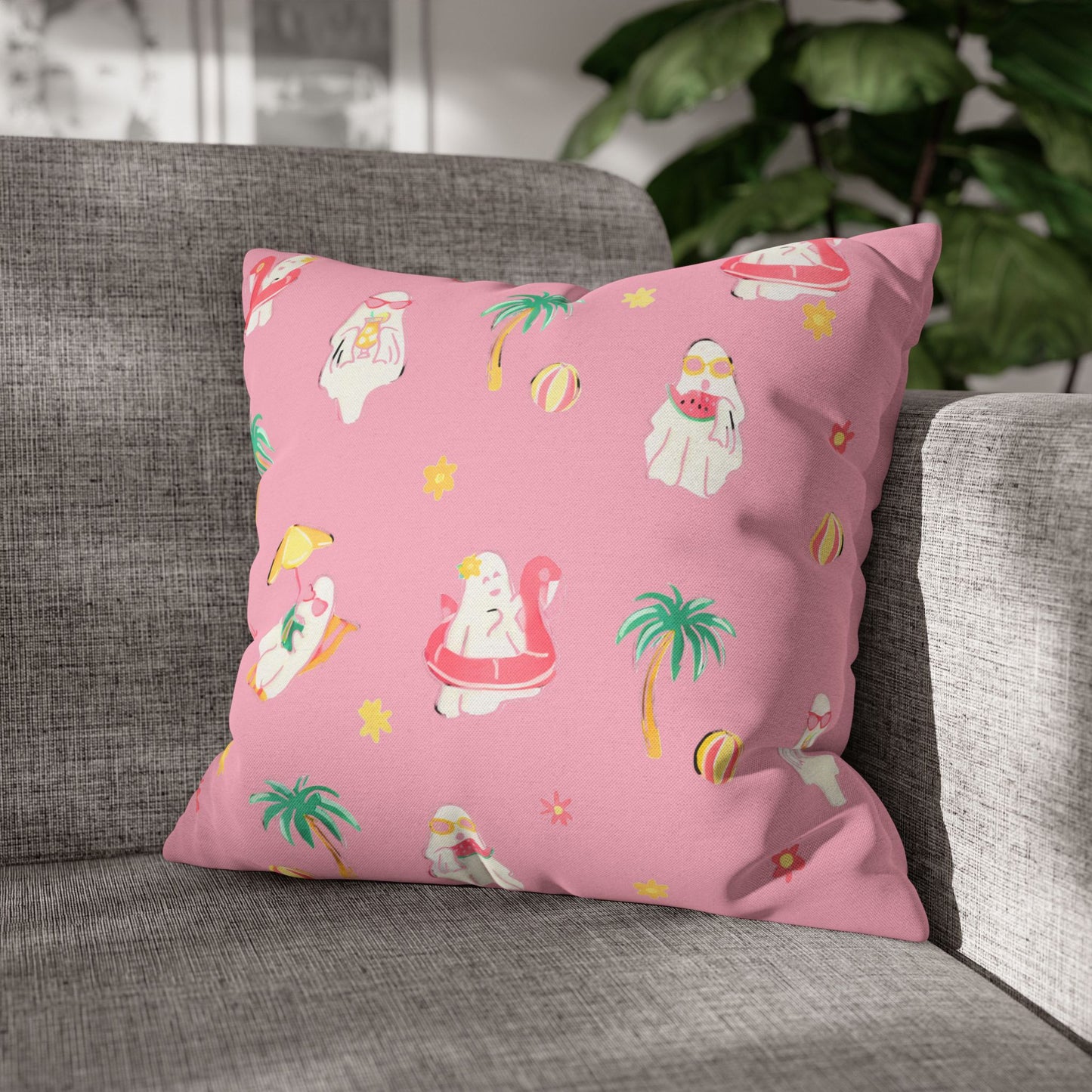 Pink Summerween Pillowcase - Tropical Home Decor, Cute Pillow Cover, Summer Gift, Fun Room Accent, Beach Themed Decor