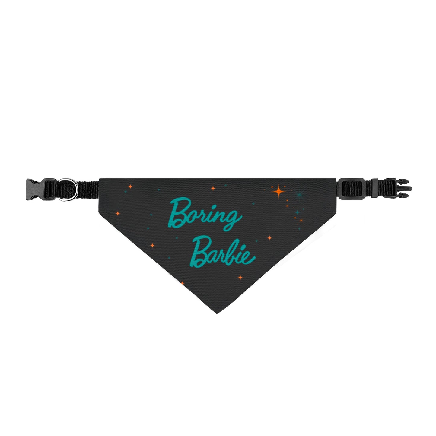 Clip-On Pet Bandana — "Boring Barbie" Neon Script Dog & Cat Accessory