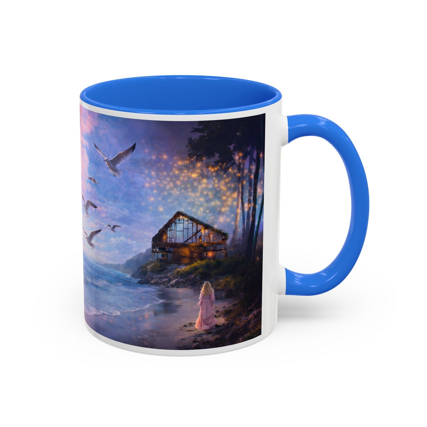 Keep it 100 Seaside Dreamscape Mug — Sunset Ocean Birds Art (11oz & 15oz)