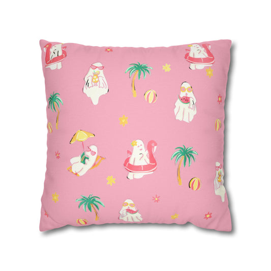 Pink Summerween Pillowcase - Tropical Home Decor, Cute Pillow Cover, Summer Gift, Fun Room Accent, Beach Themed Decor
