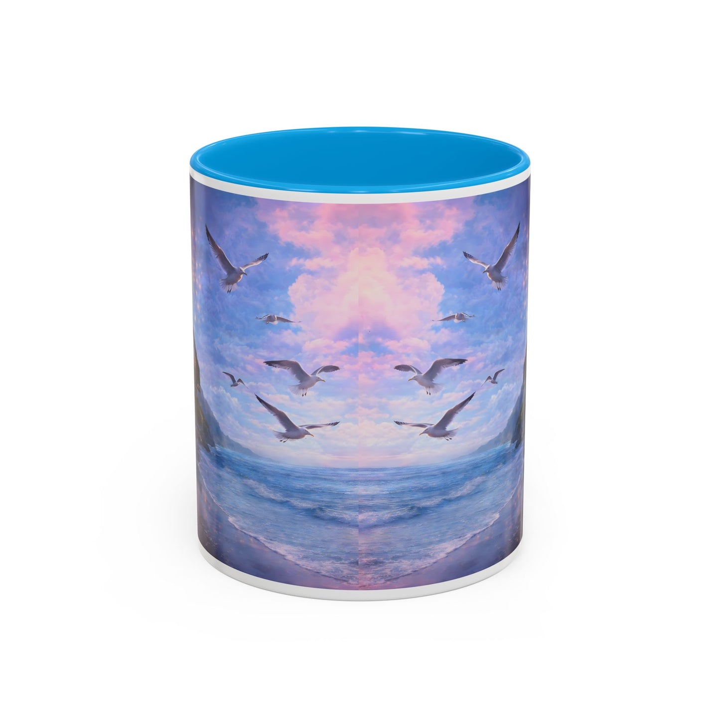 Keep it 100 Seaside Dreamscape Mug — Sunset Ocean Birds Art (11oz & 15oz)