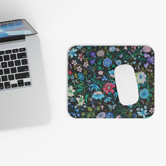 Floral Elegance Mouse Pad - Colorful Botanical Design for Home Office "Flora Black"