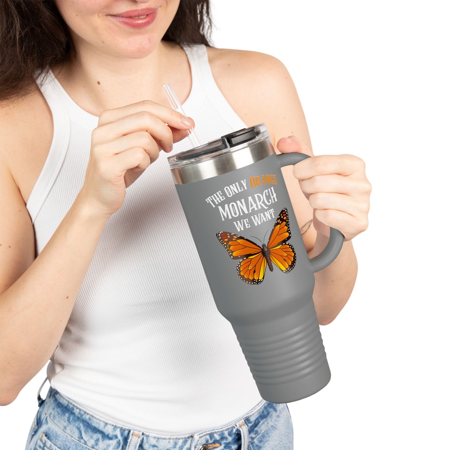 The Only Orange Monarch We Want Insulated Tumbler, 40oz - Perfect for Nature Lovers, Eco-Friendly Gift, Summer Travel, Camping, Outdoor Events