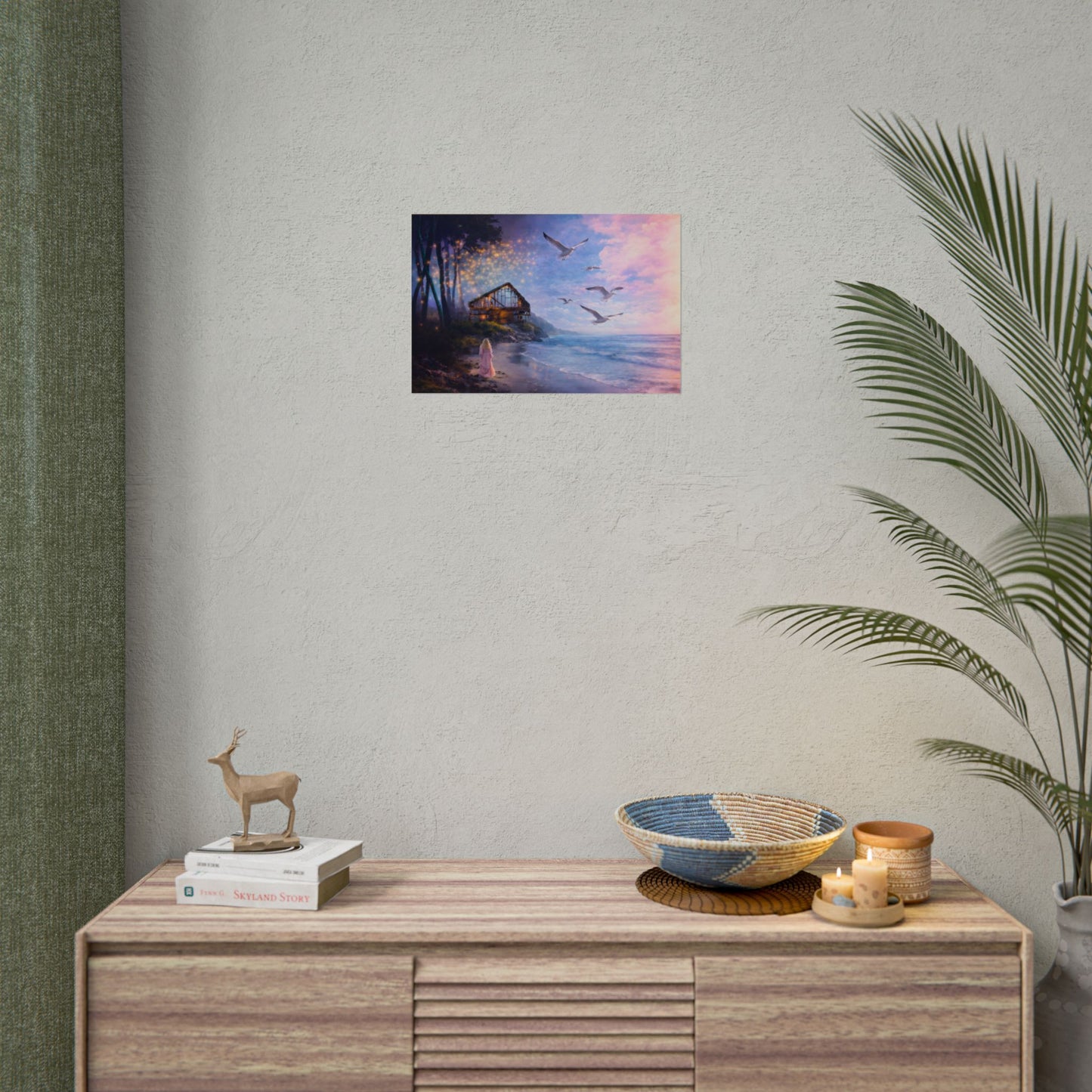 Keep it 100 Seaside Cottage Fantasy Poster — Dreamy Ocean Sunset Art Print