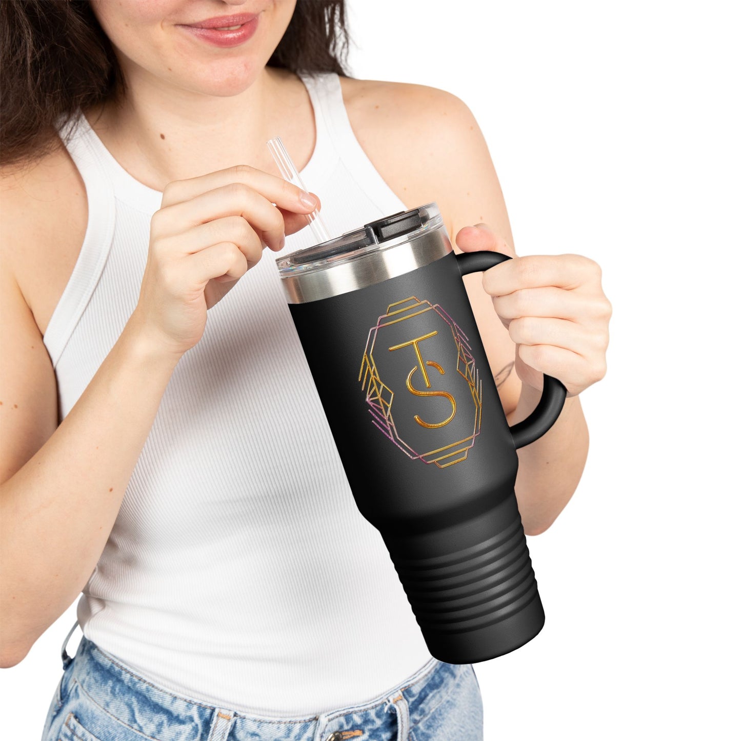 40oz Insulated Travel Mug with Gold Monogram – Large Thermal Tumbler