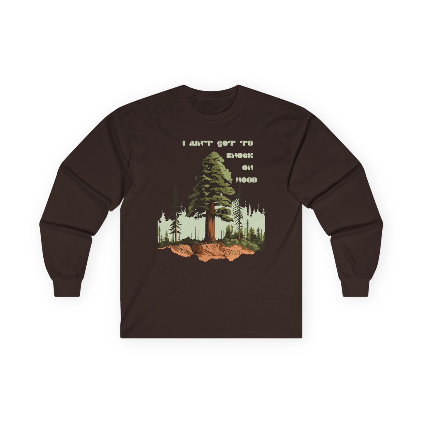 Knock on Wood Long Sleeve Tee, Unisex Cotton Shirt, Outdoor Adventure Top, Gift for Nature Enthusiasts, Comfortable Fall Apparel