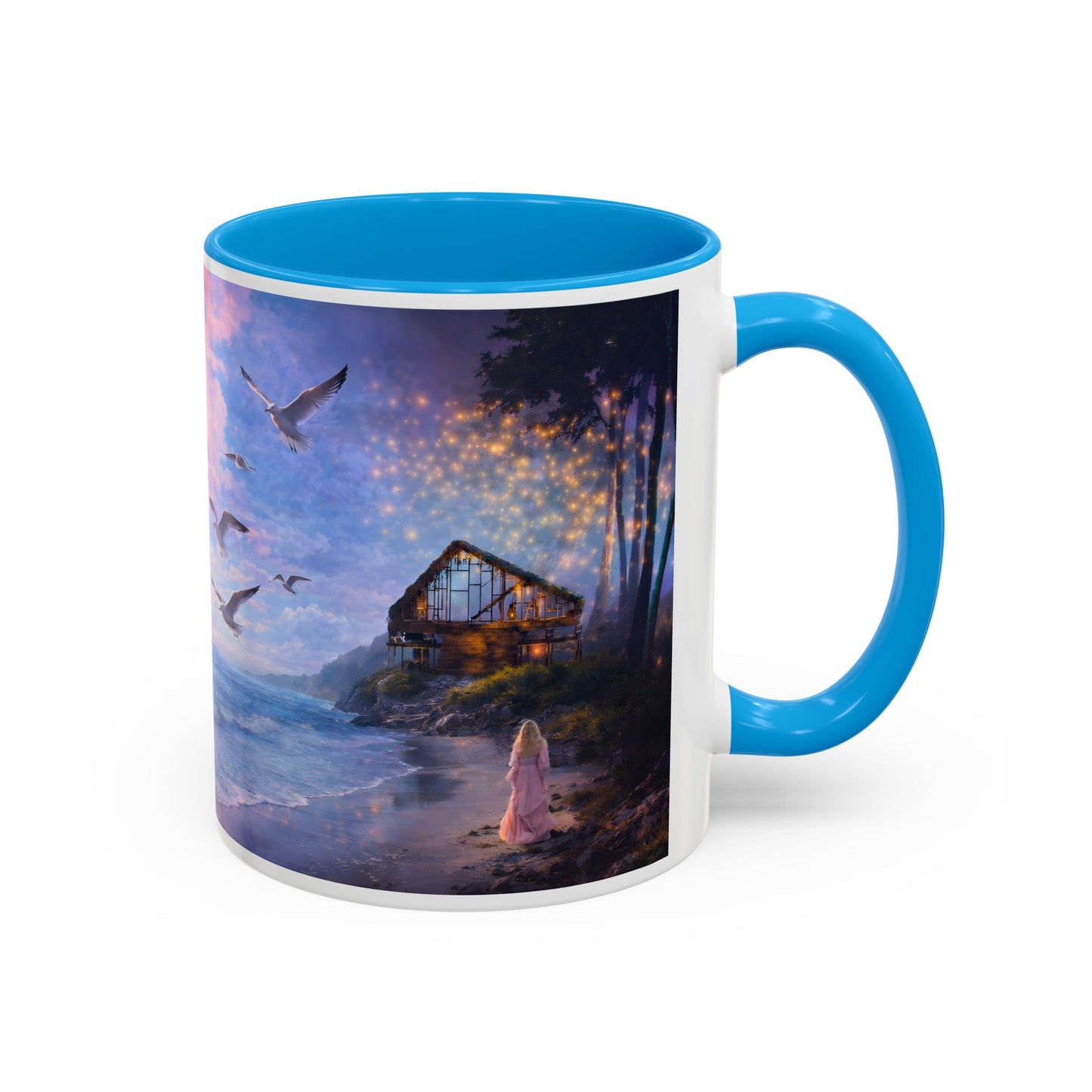 Keep it 100 Seaside Dreamscape Mug — Sunset Ocean Birds Art (11oz & 15oz)