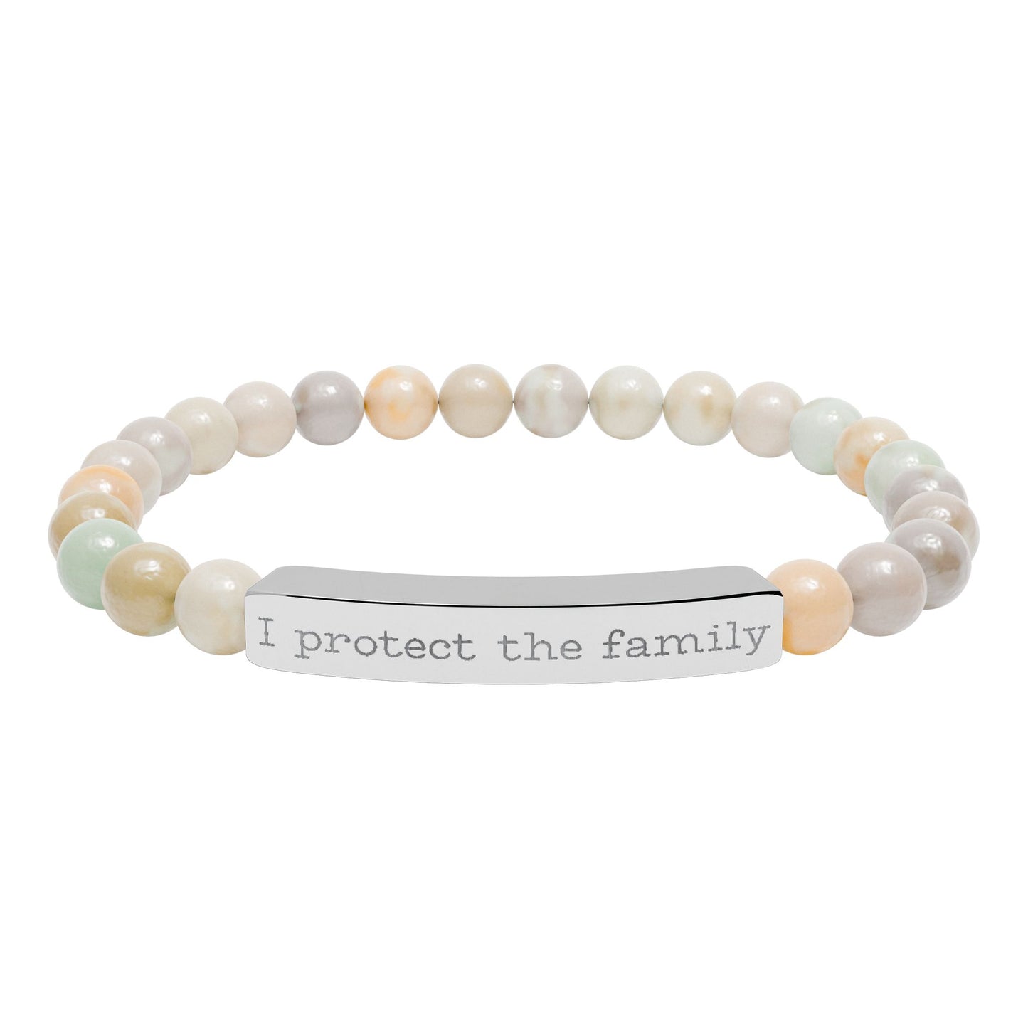 Engraved Natural Stone Stretch Bracelet — "I Protect the Family" Bar