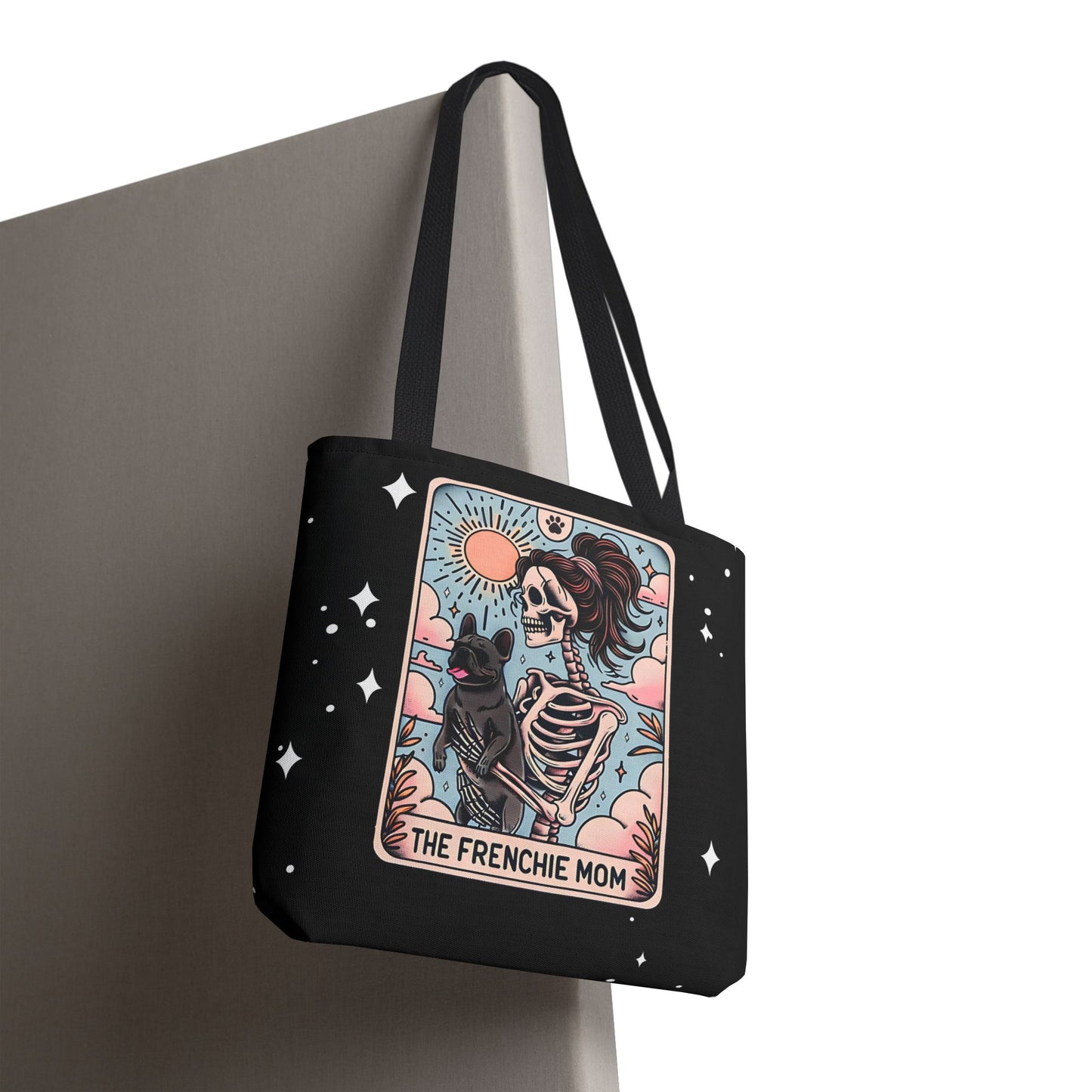 Frenchie Mom Tarot Tote Bag, Stylish Pet Lover Accessory, Ideal for Dog Moms, Halloween Gift, Trendy Grocery Bag, Eco-Friendly Bags