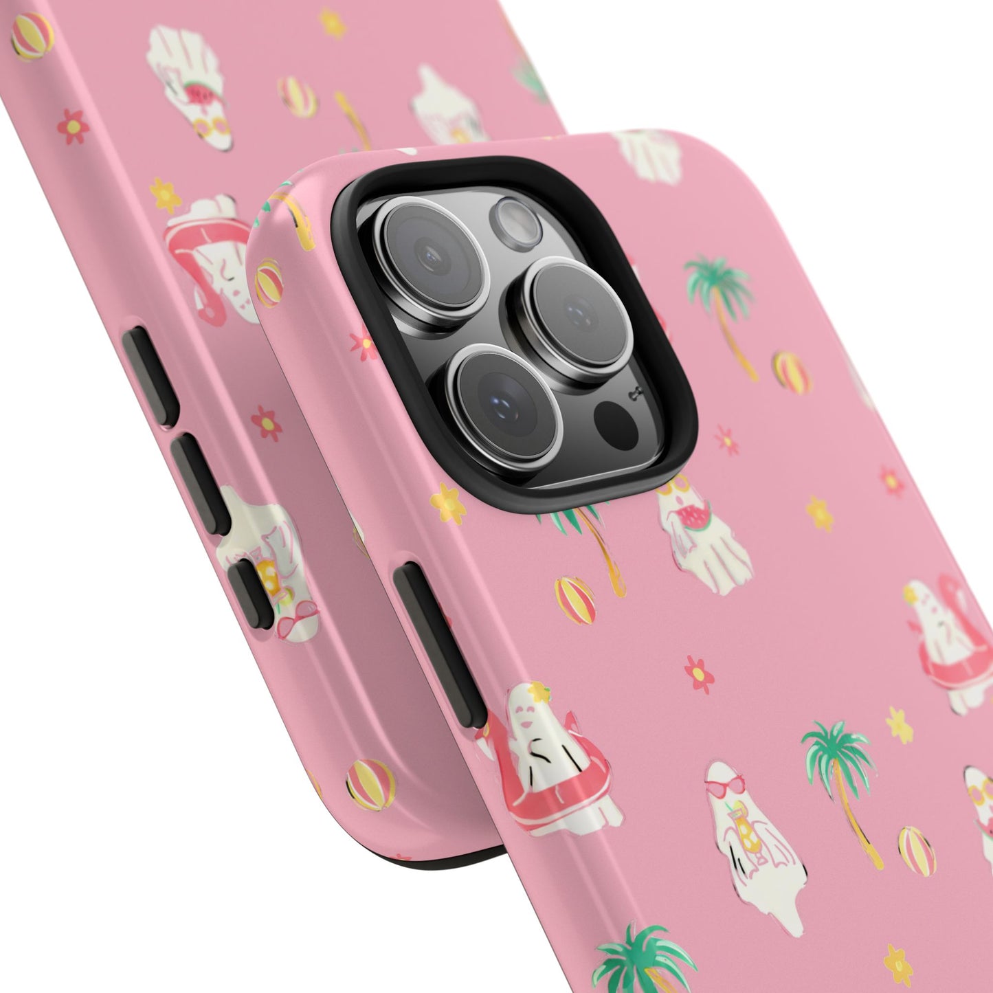 Pink Summerween Phone Cases with Ghosties - Fun Vacation Accessories, Cute Gift for Beach Lovers, Phone Covers, Summer Essentials