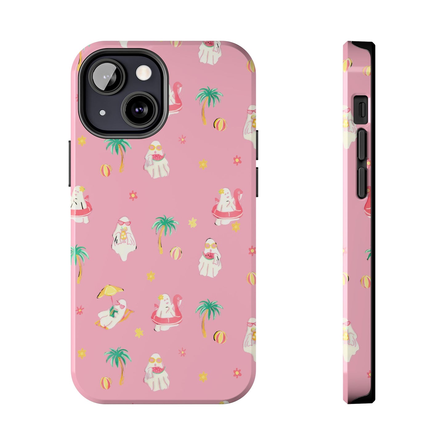 Pink Summerween Phone Cases with Ghosties - Fun Vacation Accessories, Cute Gift for Beach Lovers, Phone Covers, Summer Essentials