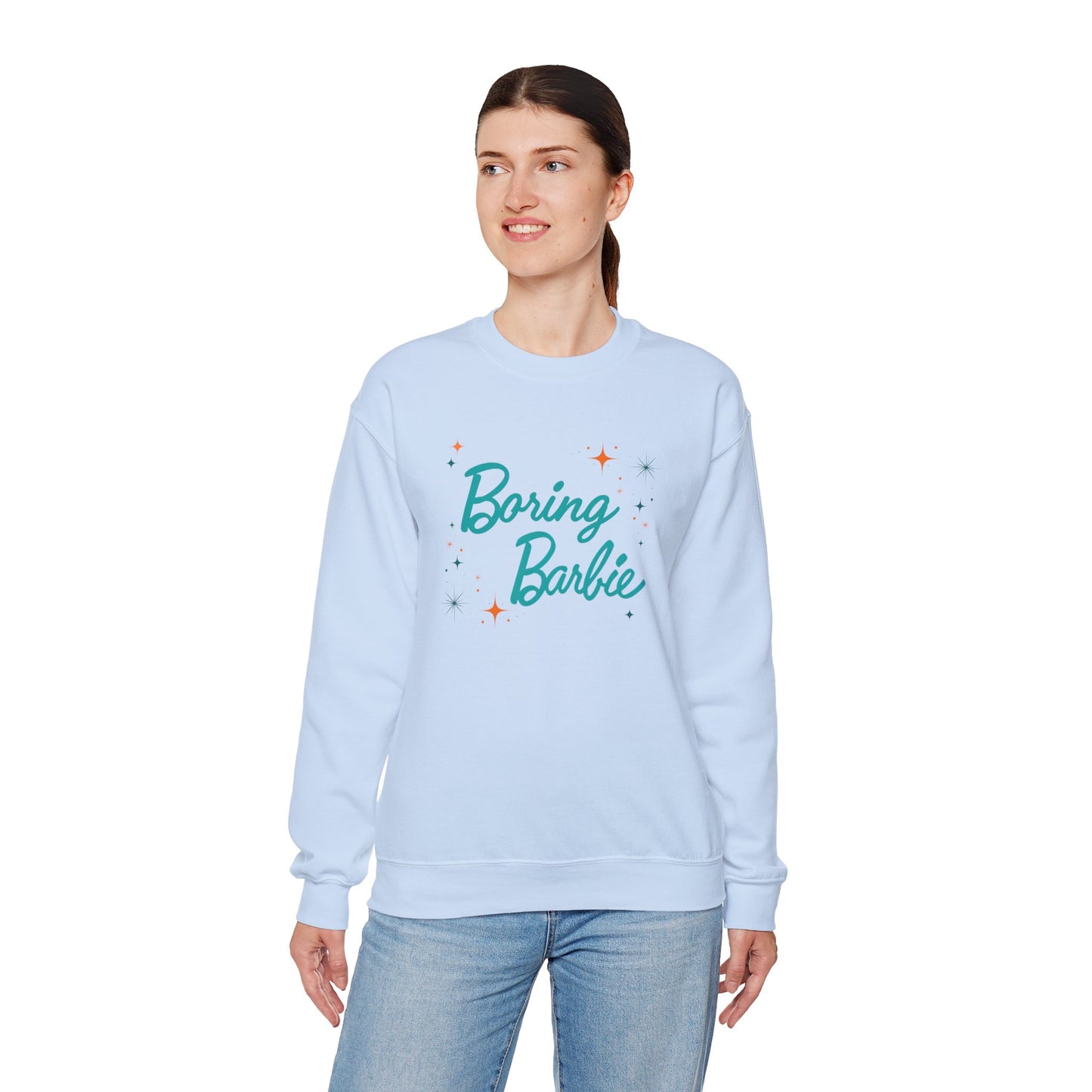 Boring Barbie with stars - Gildan Crewneck Sweatshirt, Cozy Sweatshirt, Unisex Apparel, Gift for Barbie Fans, Casual Wear, Trendy Fashion