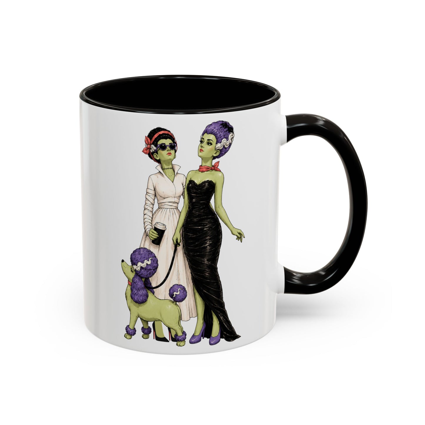 Monster Brides Dog Walk Mug — 11 oz Coffee Cup Lesbian Couple